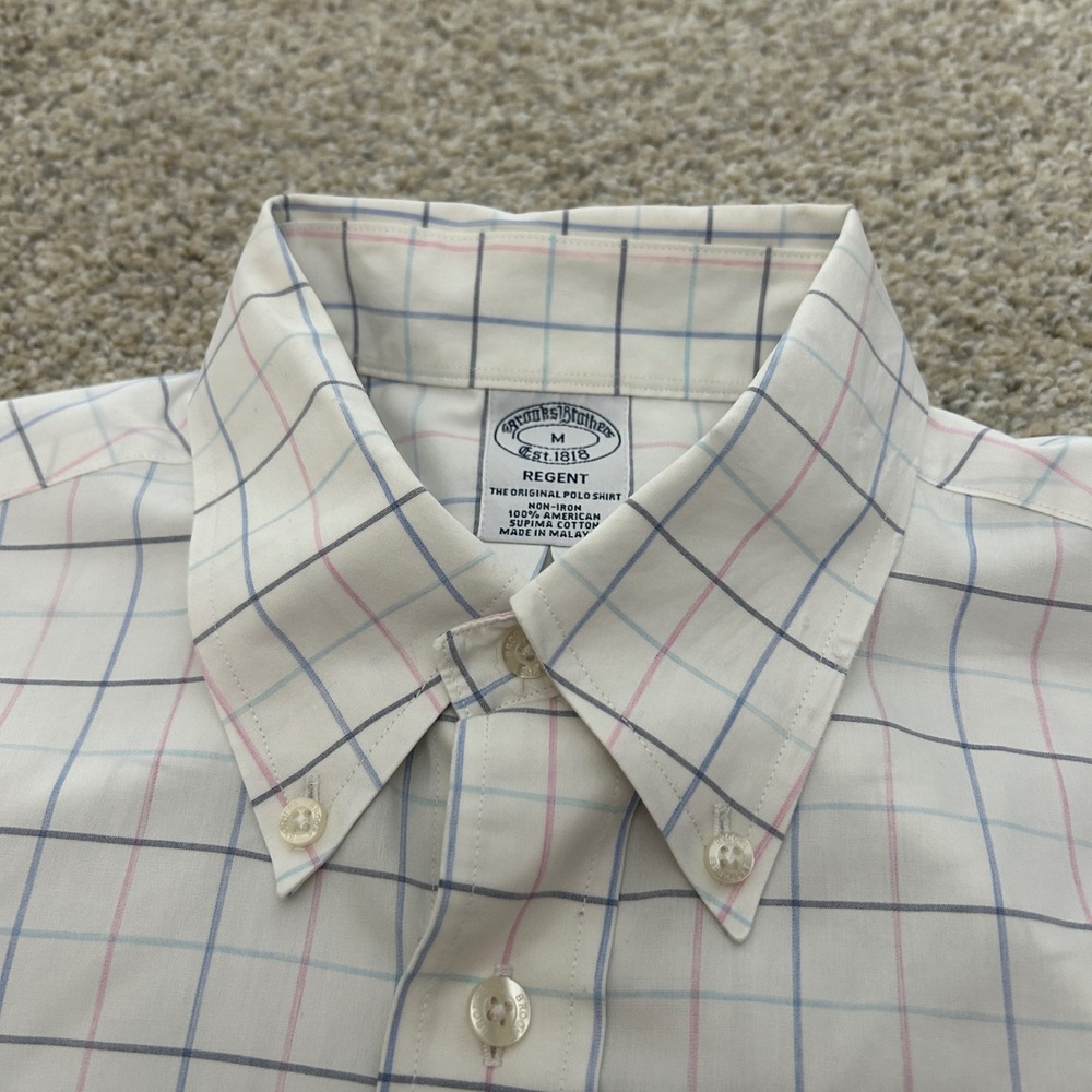 Brooks Brothers Button Down Shirt M White Regent Non-Iron Supima Cotton Check - Picture 8 of 8